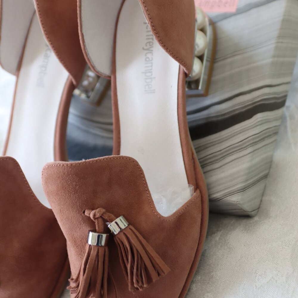 Jeffery Campbell Civil MP Dark Pink Suede/Silver Tassel Pearl Heal Size 9.5 - Picture 4 of 14